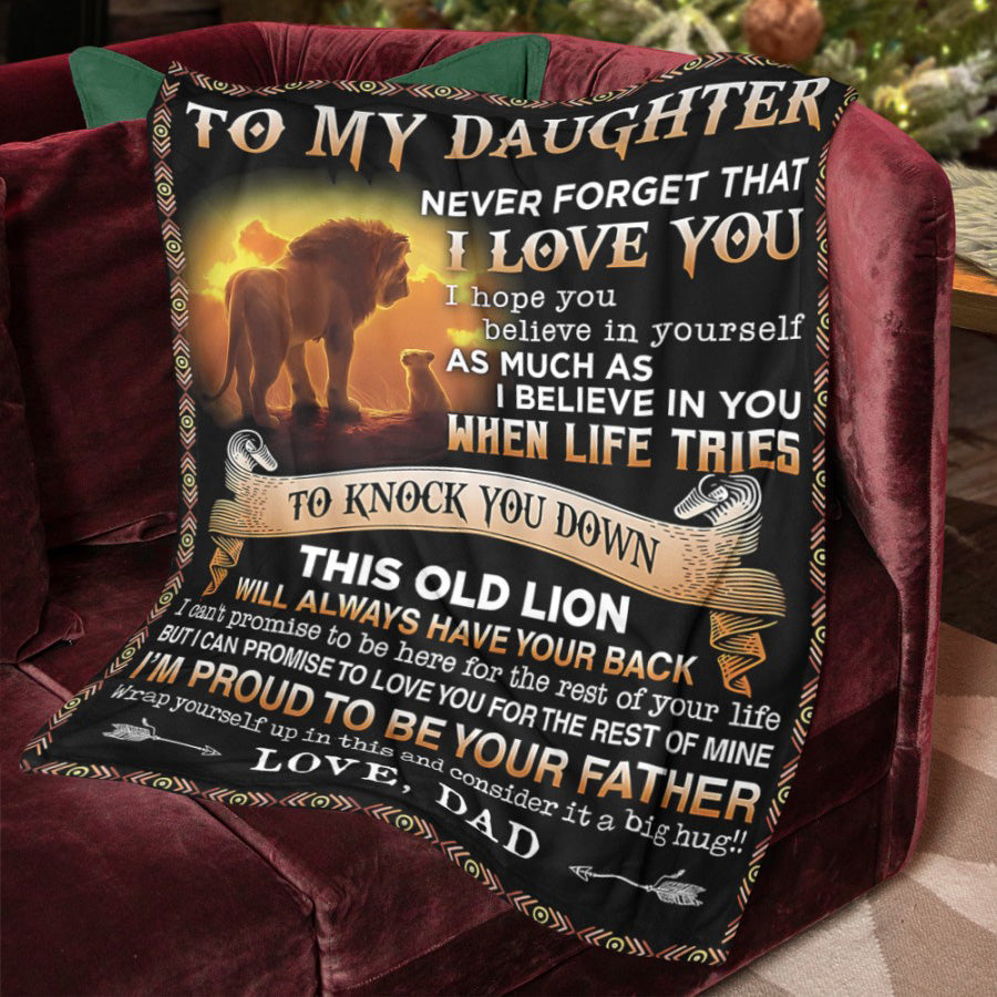 To My Daughter Sherpa Blanket - This Old Lion Will Always Have Your Back - Christmas Gift
