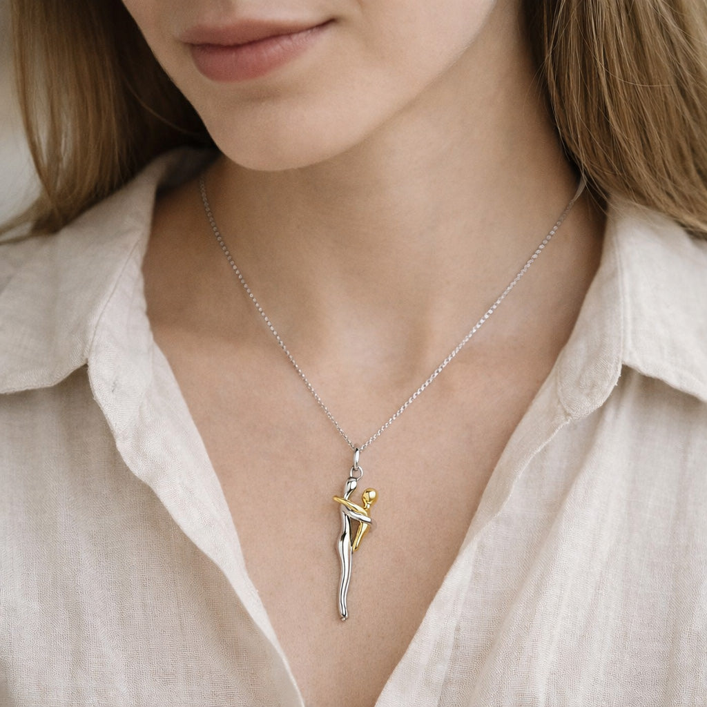 Mother and Child Necklace - Love Hug Pendant - Gift for Mom from Daughter Son - Emotional Keepsake Gift