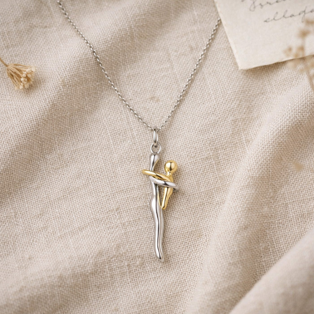 Mother and Child Necklace - Love Hug Pendant - Gift for Mom from Daughter Son - Emotional Keepsake Gift