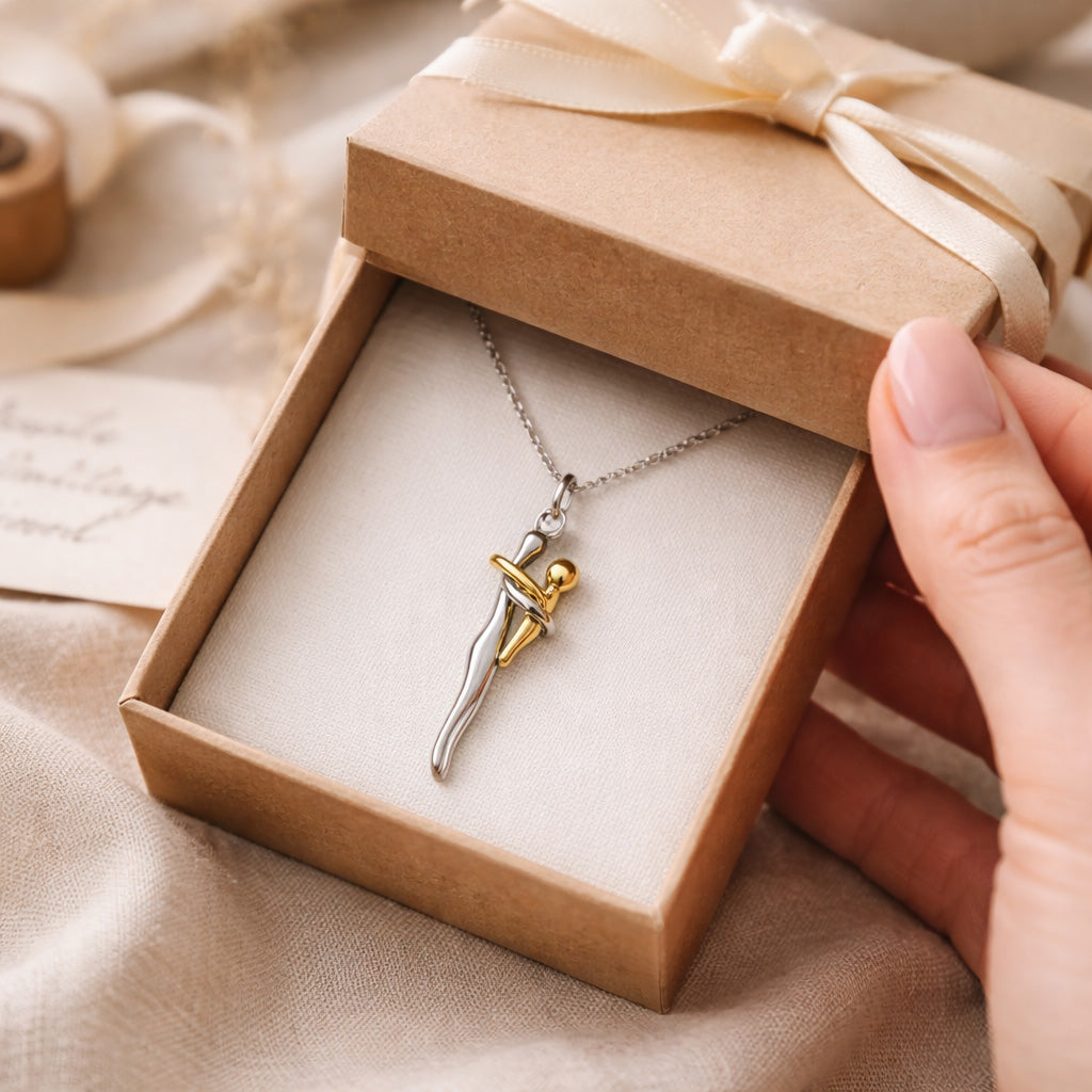 Mother and Child Necklace - Love Hug Pendant - Gift for Mom from Daughter Son - Emotional Keepsake Gift