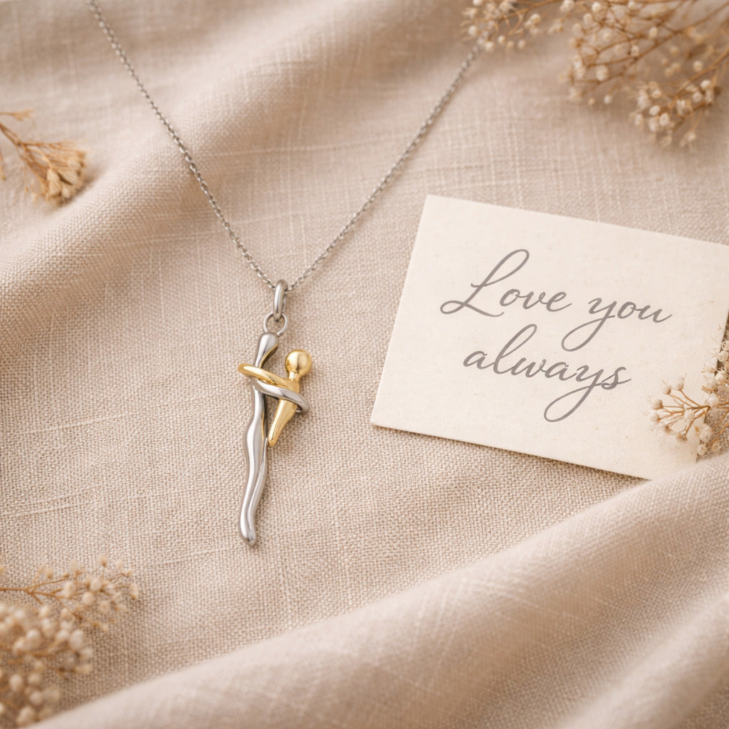 Mother and Child Necklace - Love Hug Pendant - Gift for Mom from Daughter Son - Emotional Keepsake Gift