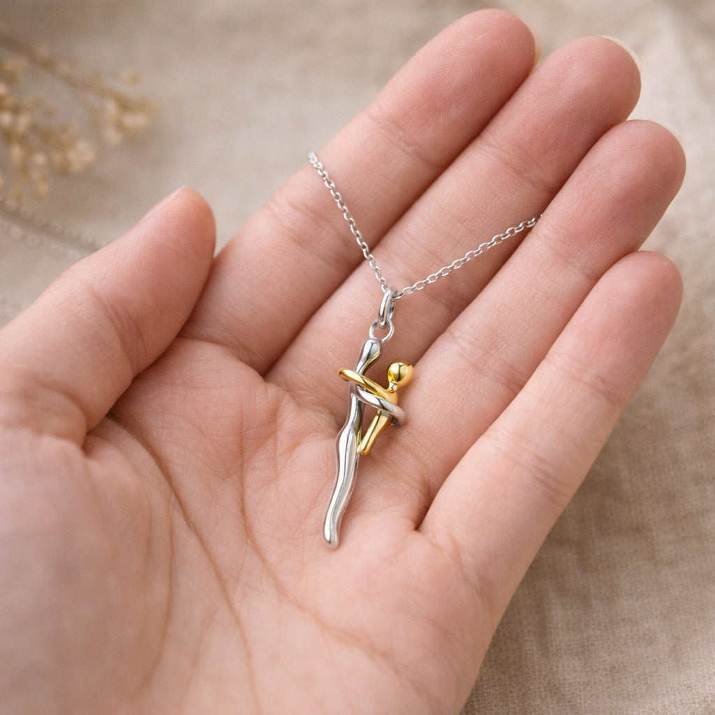 Mother and Child Necklace - Love Hug Pendant - Gift for Mom from Daughter Son - Emotional Keepsake Gift