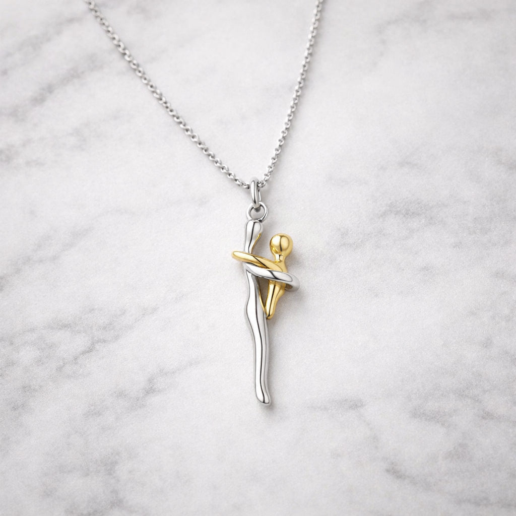 Mother and Child Necklace - Love Hug Pendant - Gift for Mom from Daughter Son - Emotional Keepsake Gift