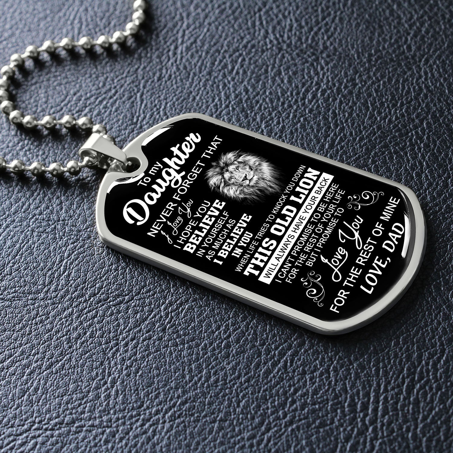 Daughter This Old Lion Will Have Your Back | Gift For Daughter From Dad | Dog Tag Necklace