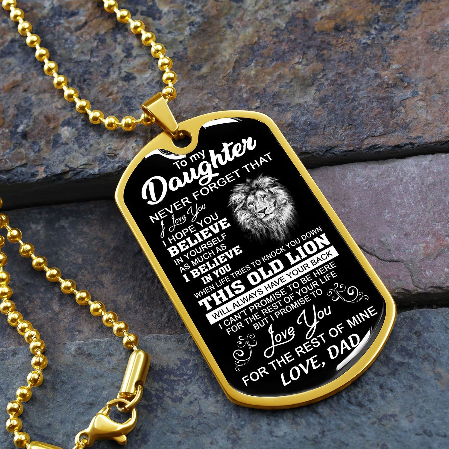 Daughter This Old Lion Will Have Your Back | Gift For Daughter From Dad | Dog Tag Necklace