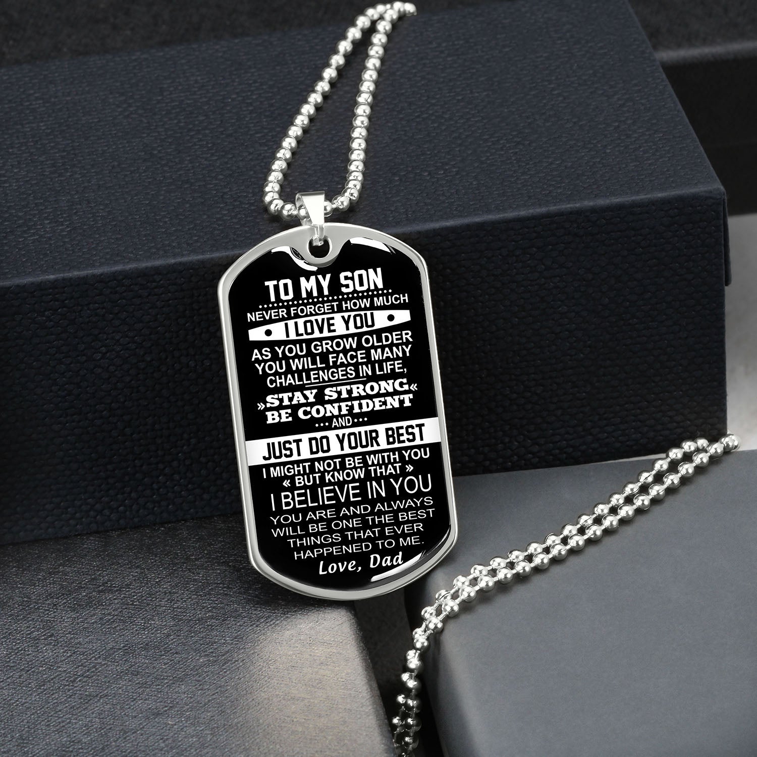 To My Son Gift From Dad | Stay Strong Be Confident | Dog Tag Necklace