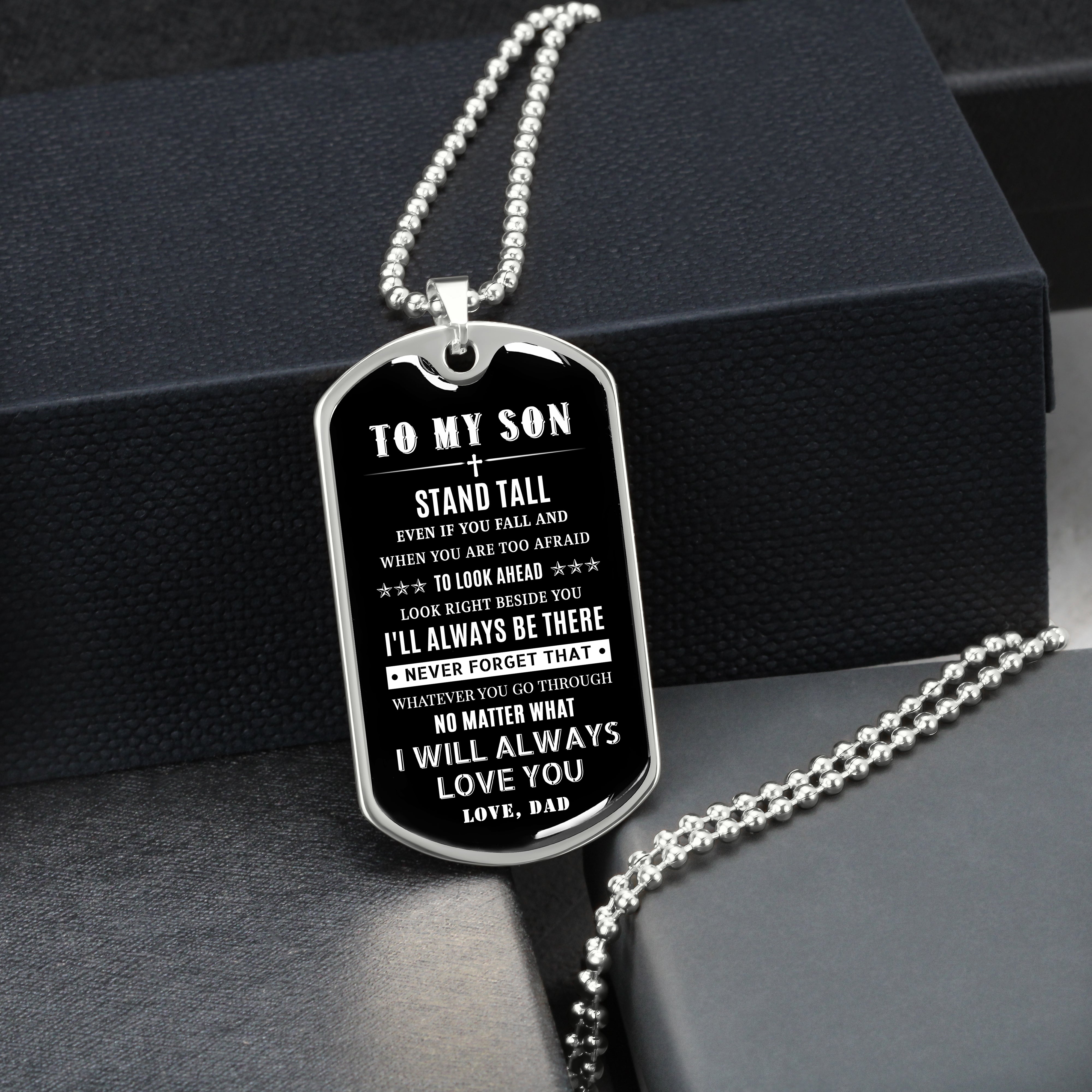 To My Son - Stand Tall If You Fall, DogTag Necklace for Son