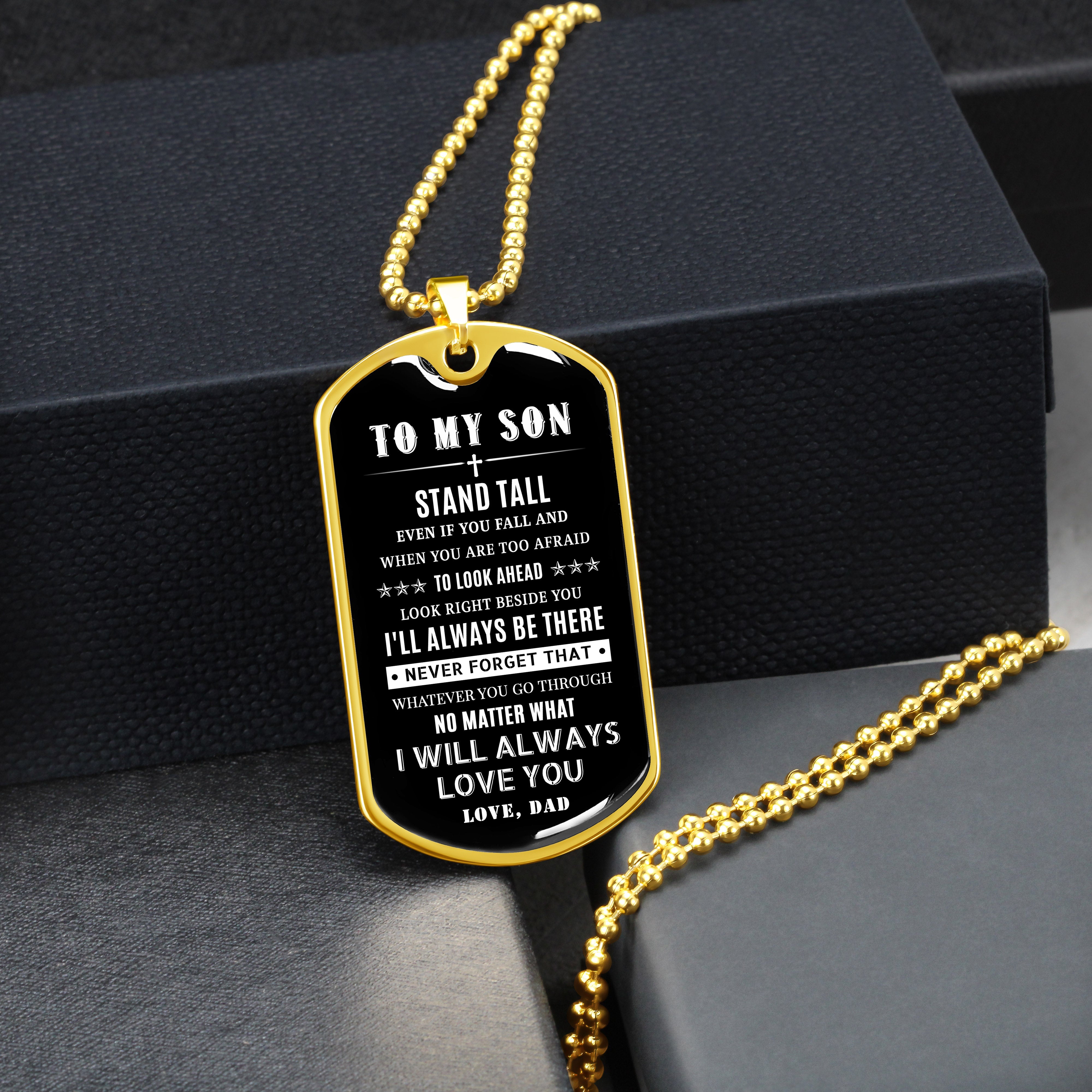 To My Son - Stand Tall If You Fall, DogTag Necklace for Son