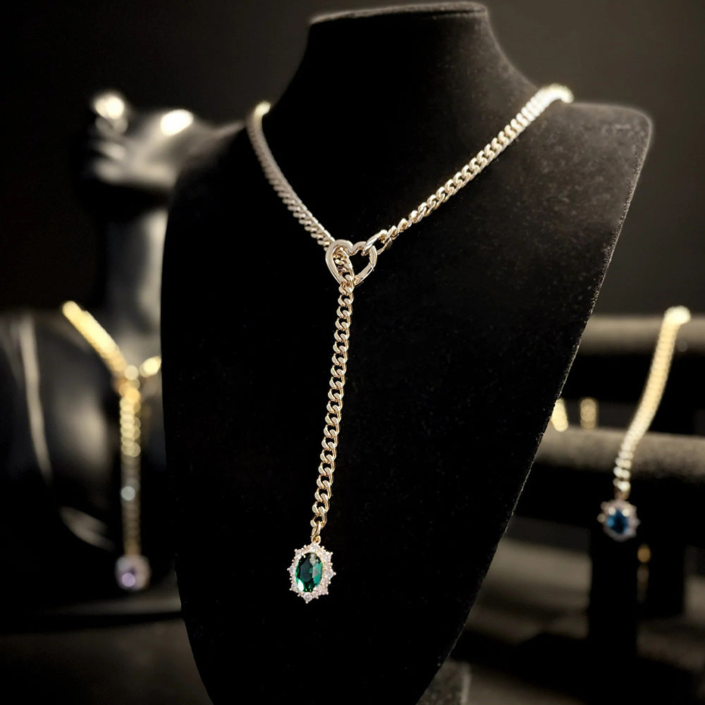 Gemstone Charm Slip Chain Choker