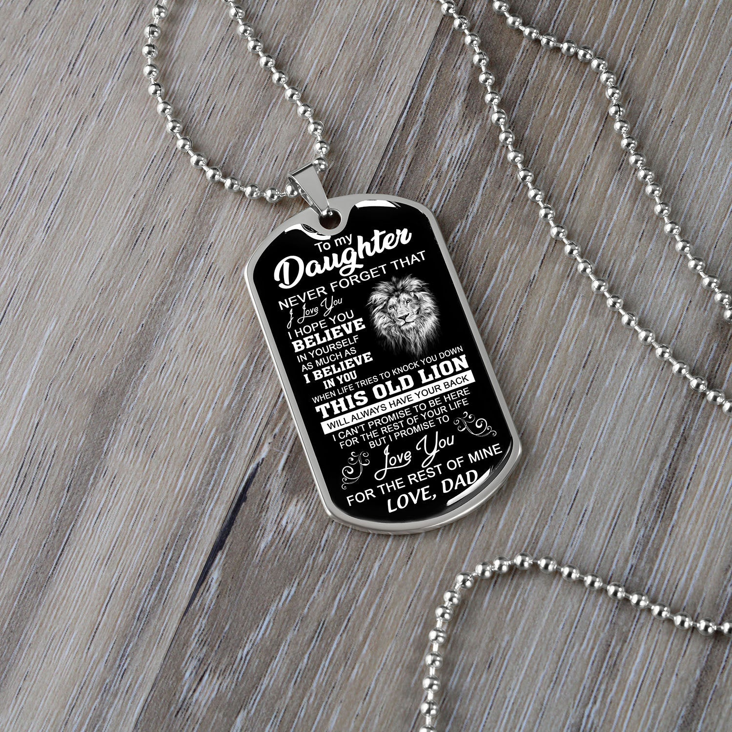 Daughter This Old Lion Will Have Your Back | Gift For Daughter From Dad | Dog Tag Necklace