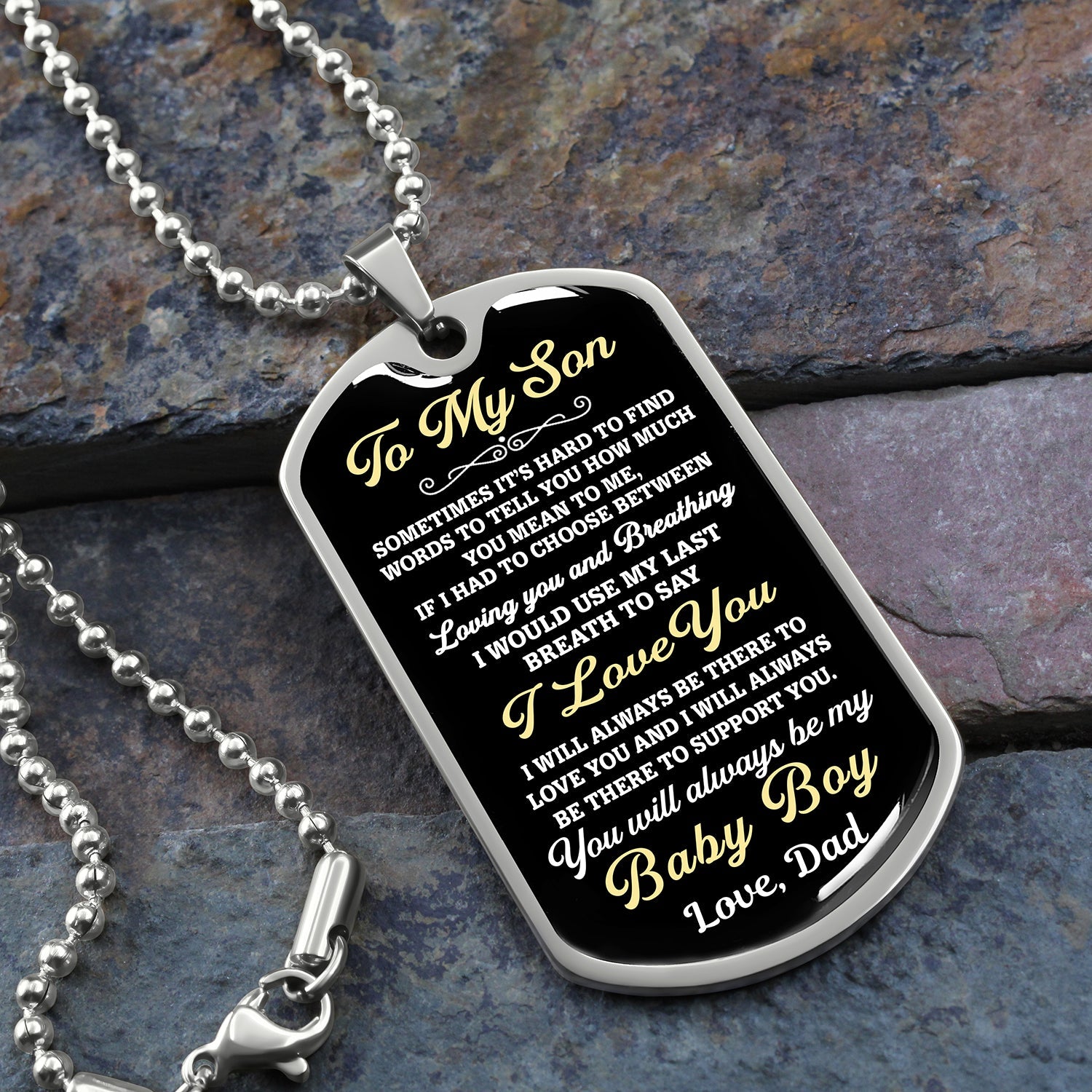Bonus Son Gift | You Will Always Be My Baby Boy | Gifts for Son from Dad | Dog Tag Necklace