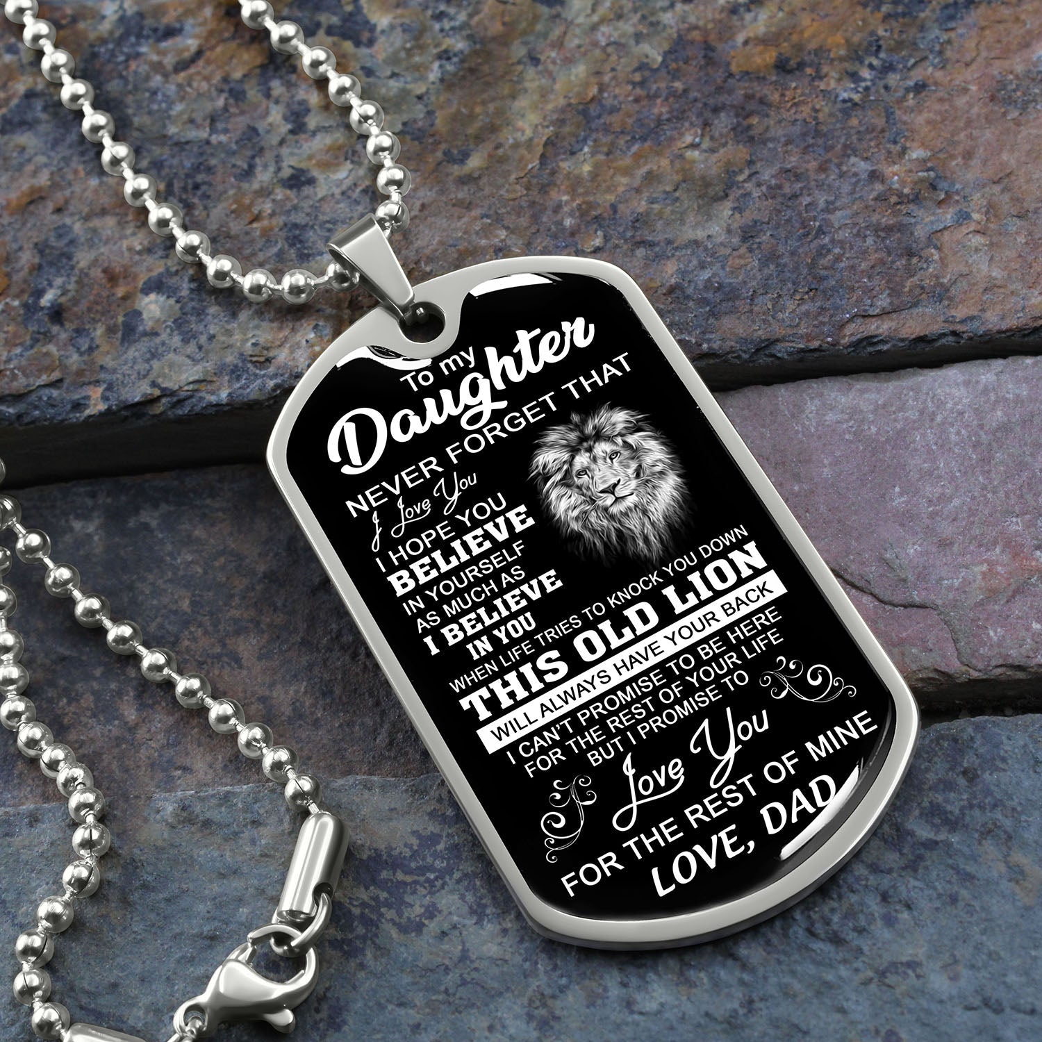 Daughter This Old Lion Will Have Your Back | Gift For Daughter From Dad | Dog Tag Necklace