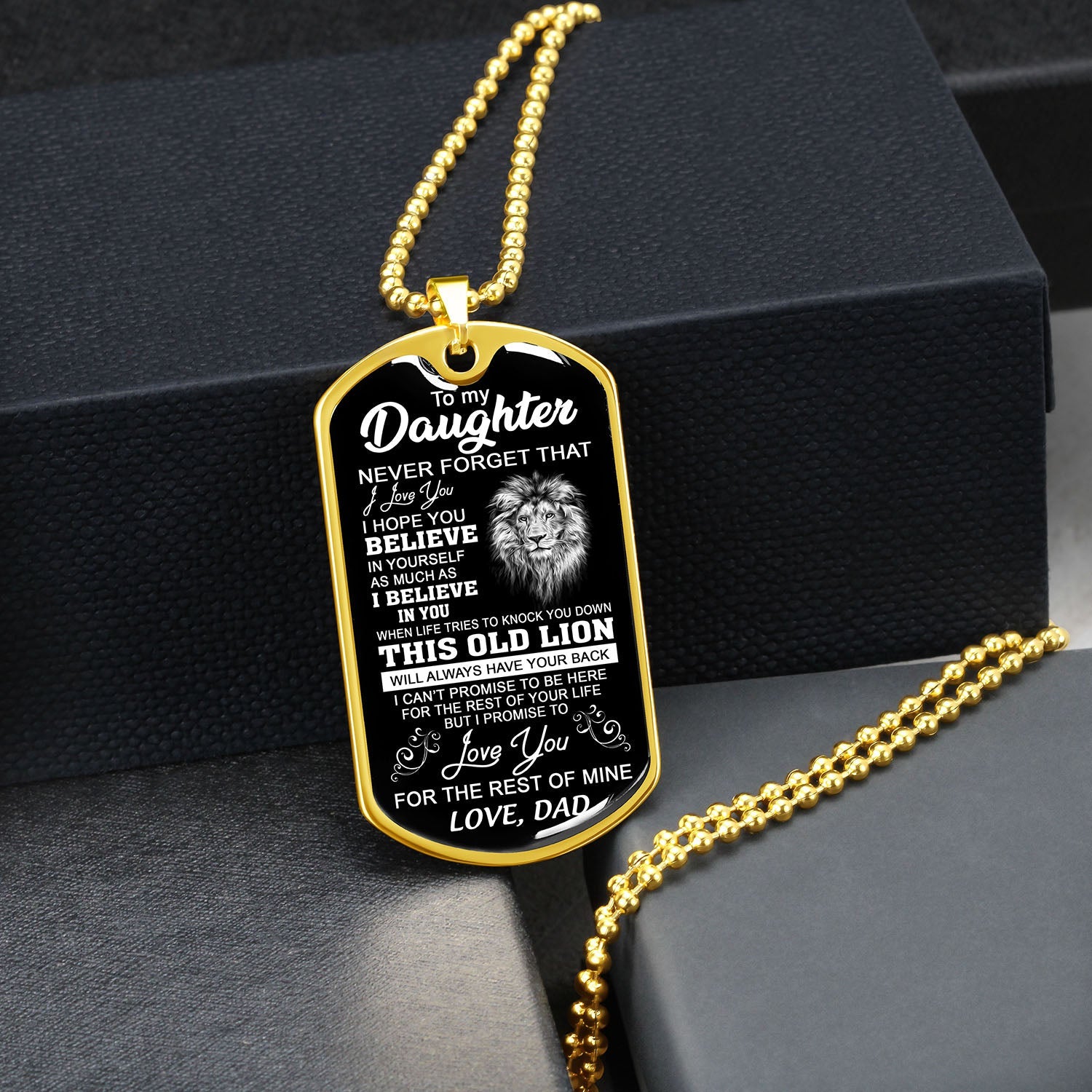 Daughter This Old Lion Will Have Your Back | Gift For Daughter From Dad | Dog Tag Necklace