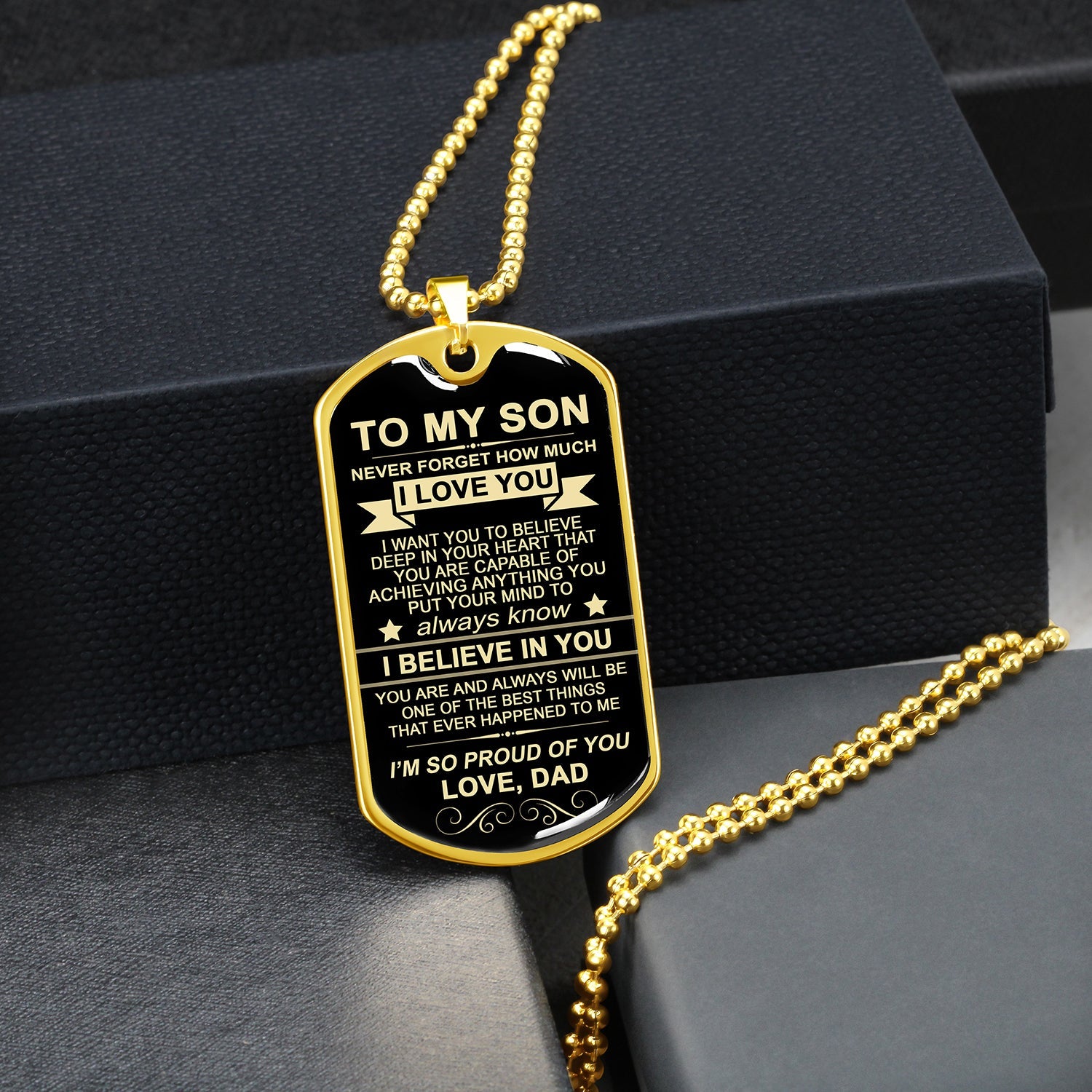 To My Son Gift From Dad | I'm So Proud Of You Love Dad | Dog Tag Necklace