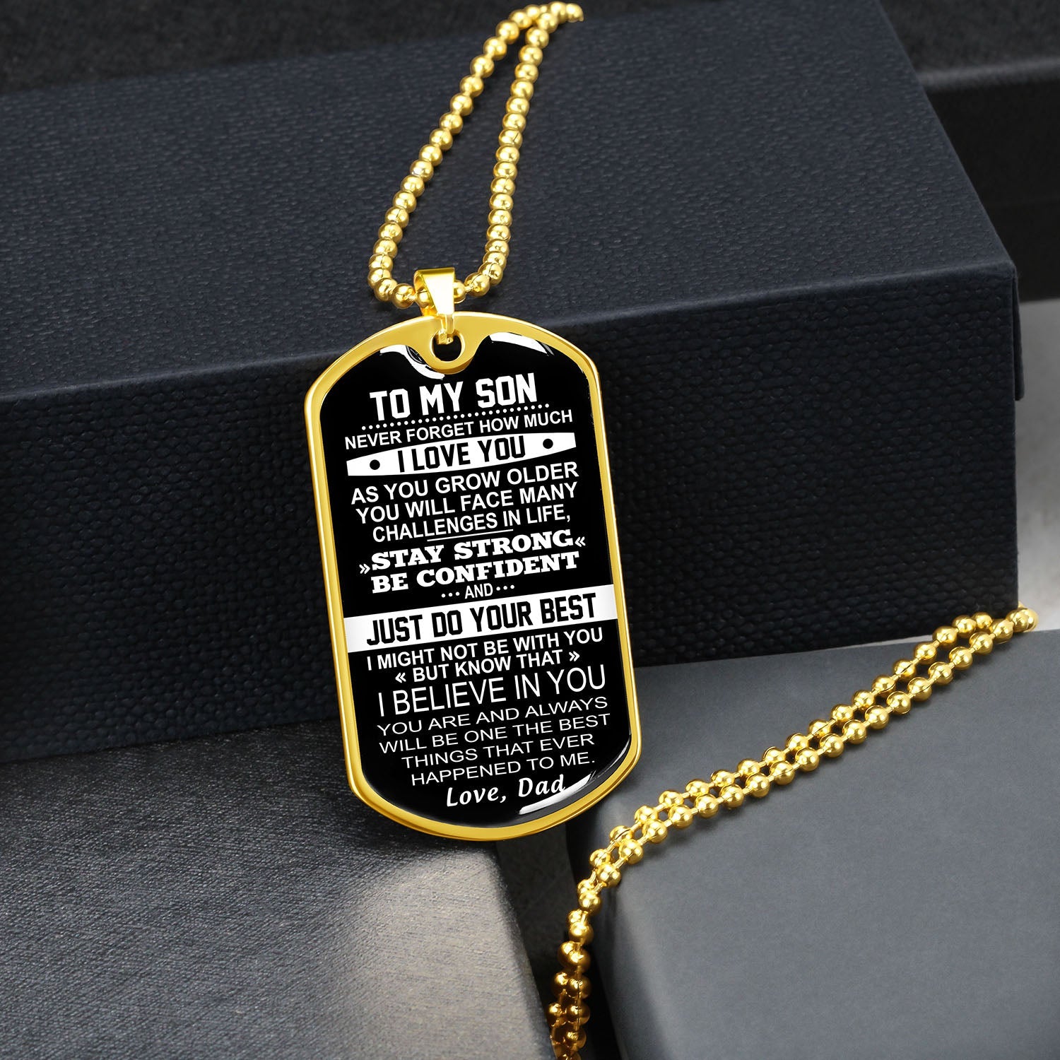 To My Son Gift From Dad | Stay Strong Be Confident | Dog Tag Necklace