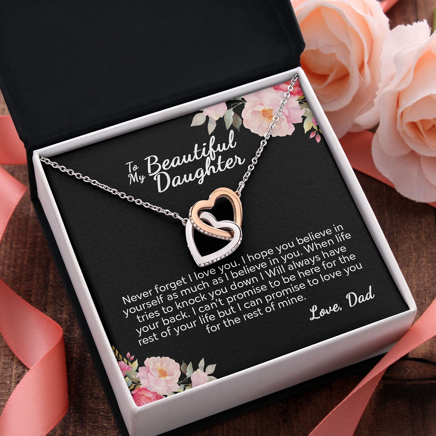 To My Daughter Never Forget I Love You | Best Gift From Dad | Interlocking Hearts necklace