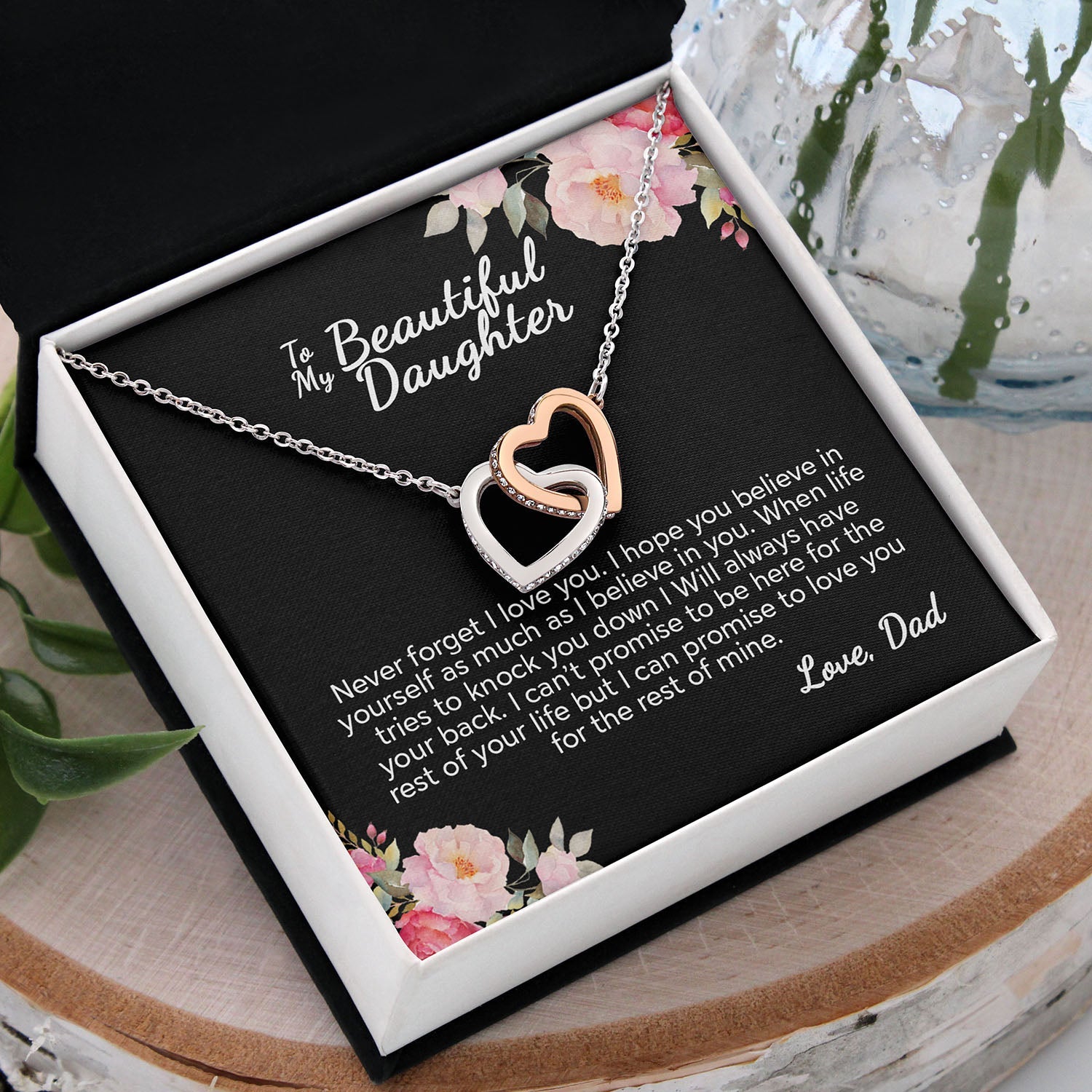 To My Daughter Never Forget I Love You | Best Gift From Dad | Interlocking Hearts necklace