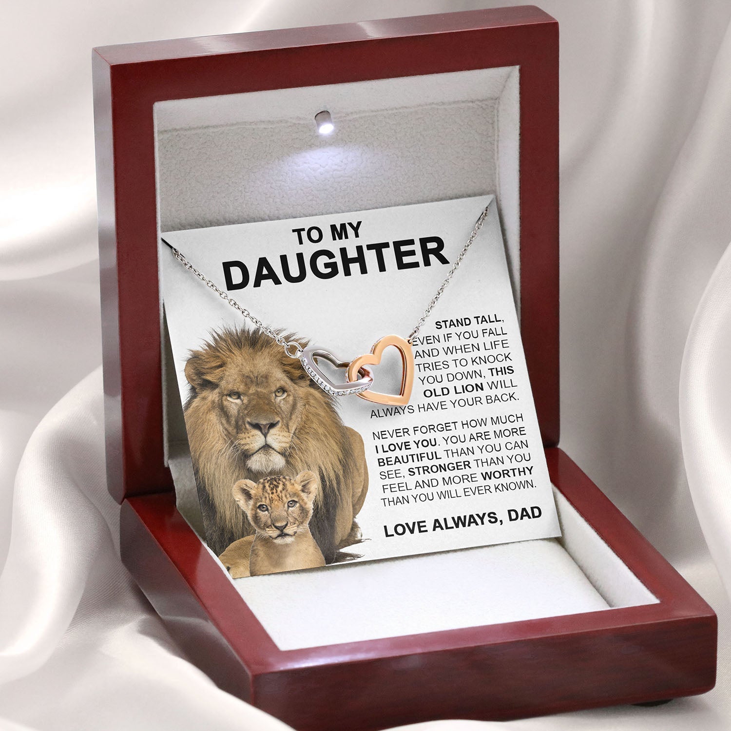 To My Daughter | This Old Lion | Interlocking Hearts necklace Christmas Birthday Gifts