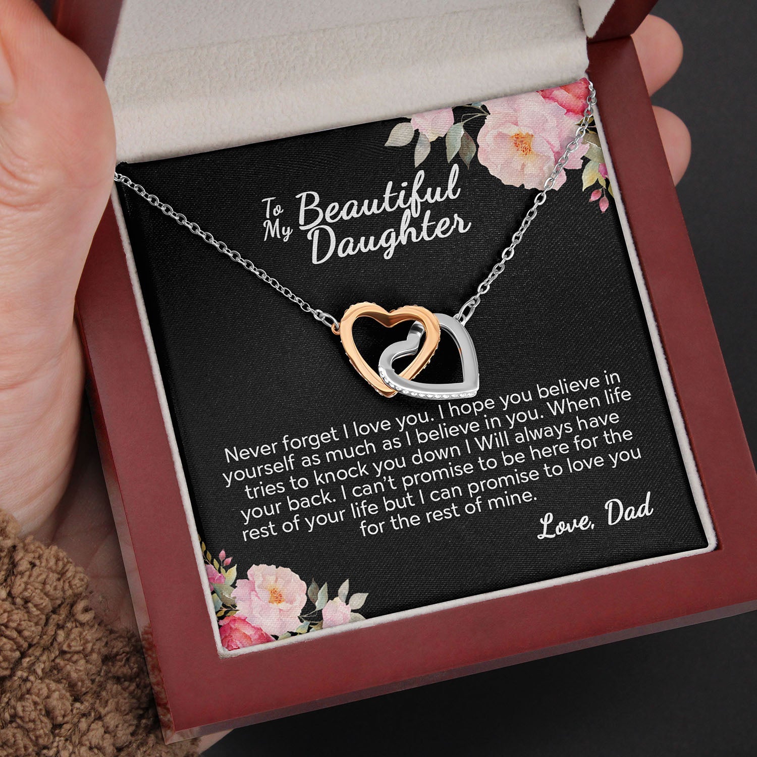To My Daughter Never Forget I Love You | Best Gift From Dad | Interlocking Hearts necklace
