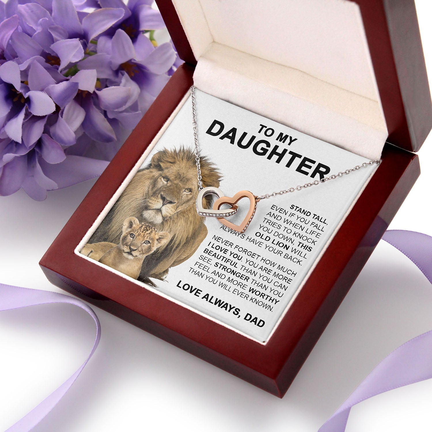 To My Daughter | This Old Lion | Interlocking Hearts necklace Christmas Birthday Gifts