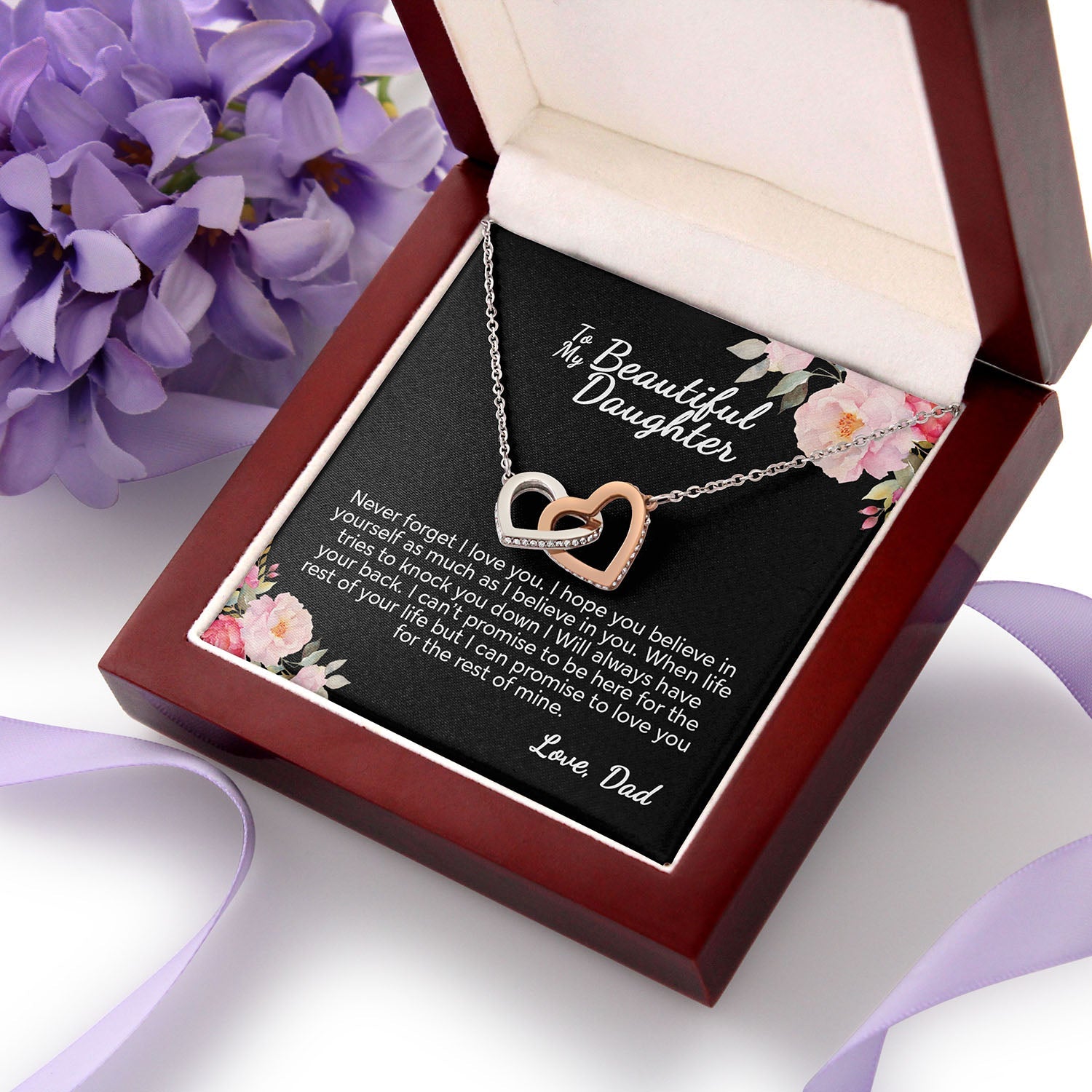 To My Daughter Never Forget I Love You | Best Gift From Dad | Interlocking Hearts necklace