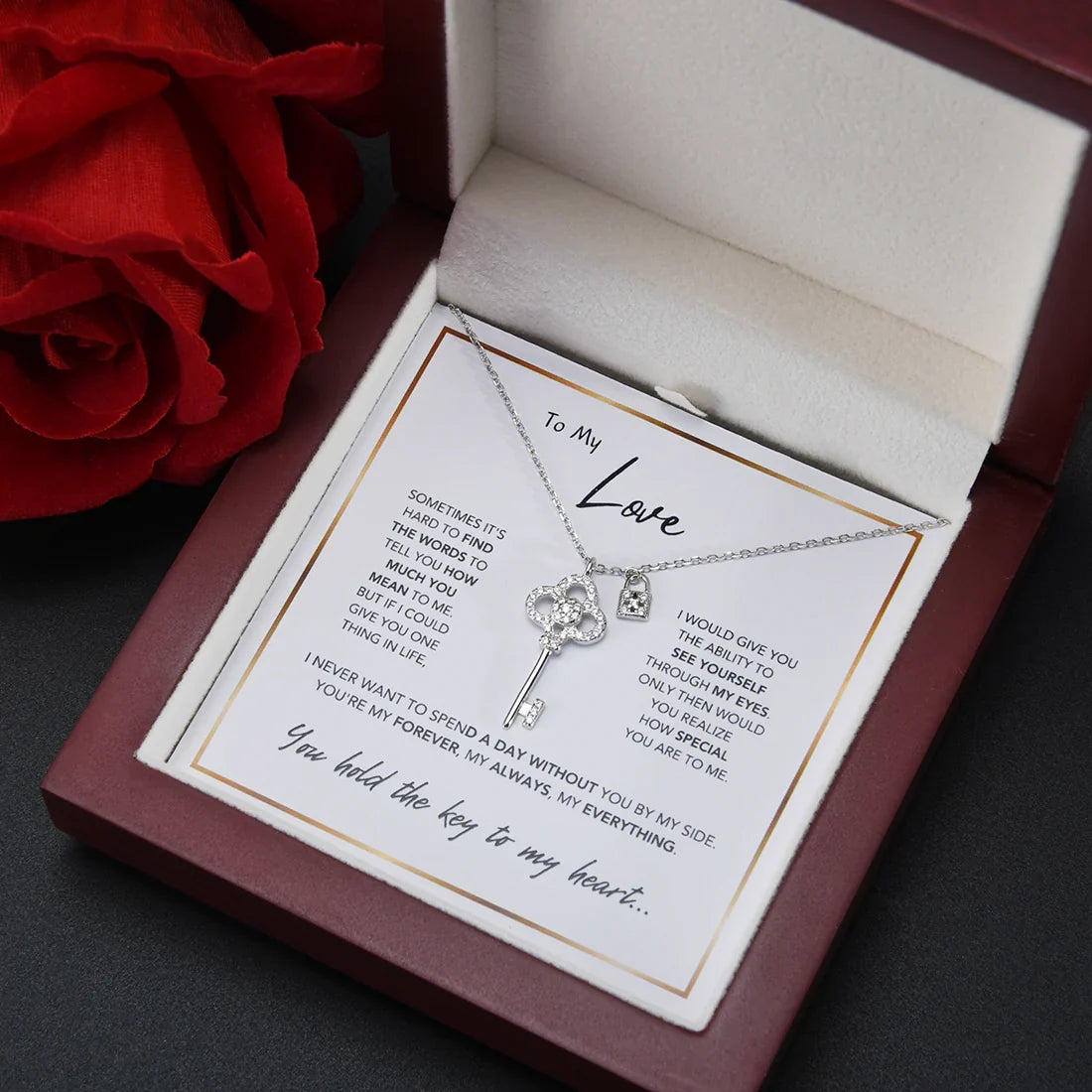 "The Key To My Heart" Necklace with Heartfelt Message Card & Luxury LED Box