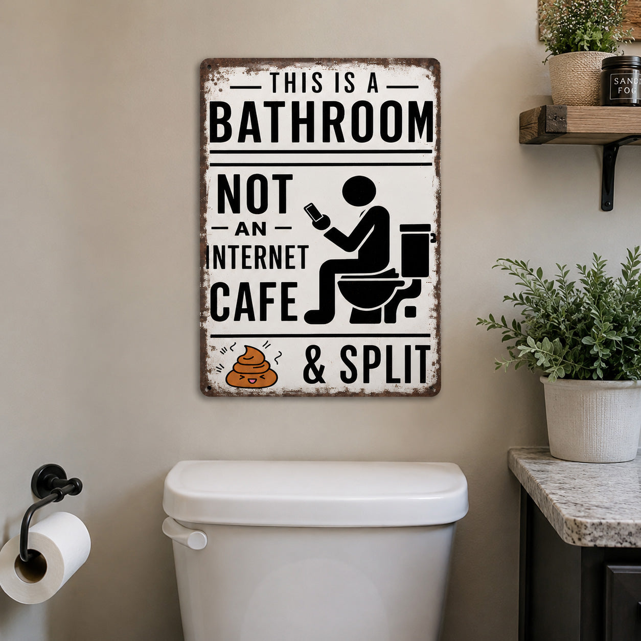 Funny Bathroom Metal Sign, Not An Internet Cafe Restroom Humor Wall Decor
