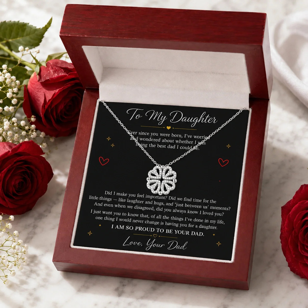 Proud To Be Your Dad - Magnetic Hearts Necklace - Gift Idea For Daughter