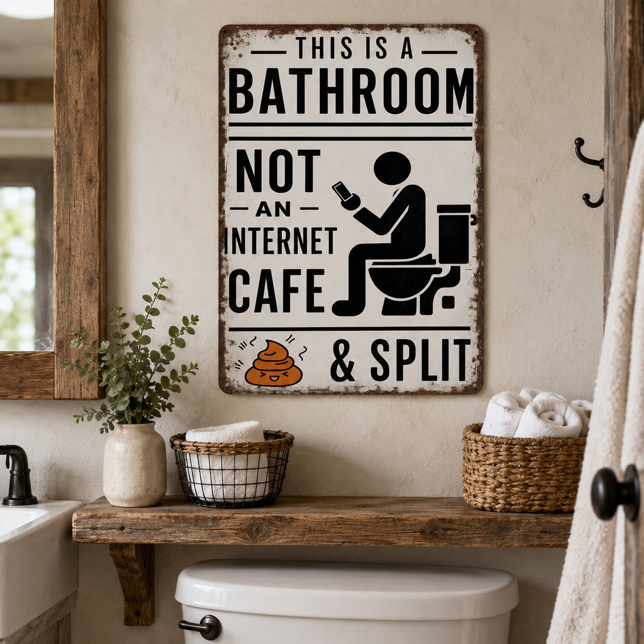 Funny Bathroom Metal Sign, Not An Internet Cafe Restroom Humor Wall Decor