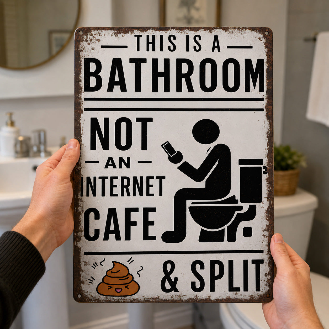 Funny Bathroom Metal Sign, Not An Internet Cafe Restroom Humor Wall Decor