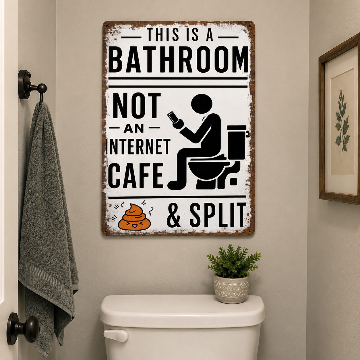 Funny Bathroom Metal Sign, Not An Internet Cafe Restroom Humor Wall Decor