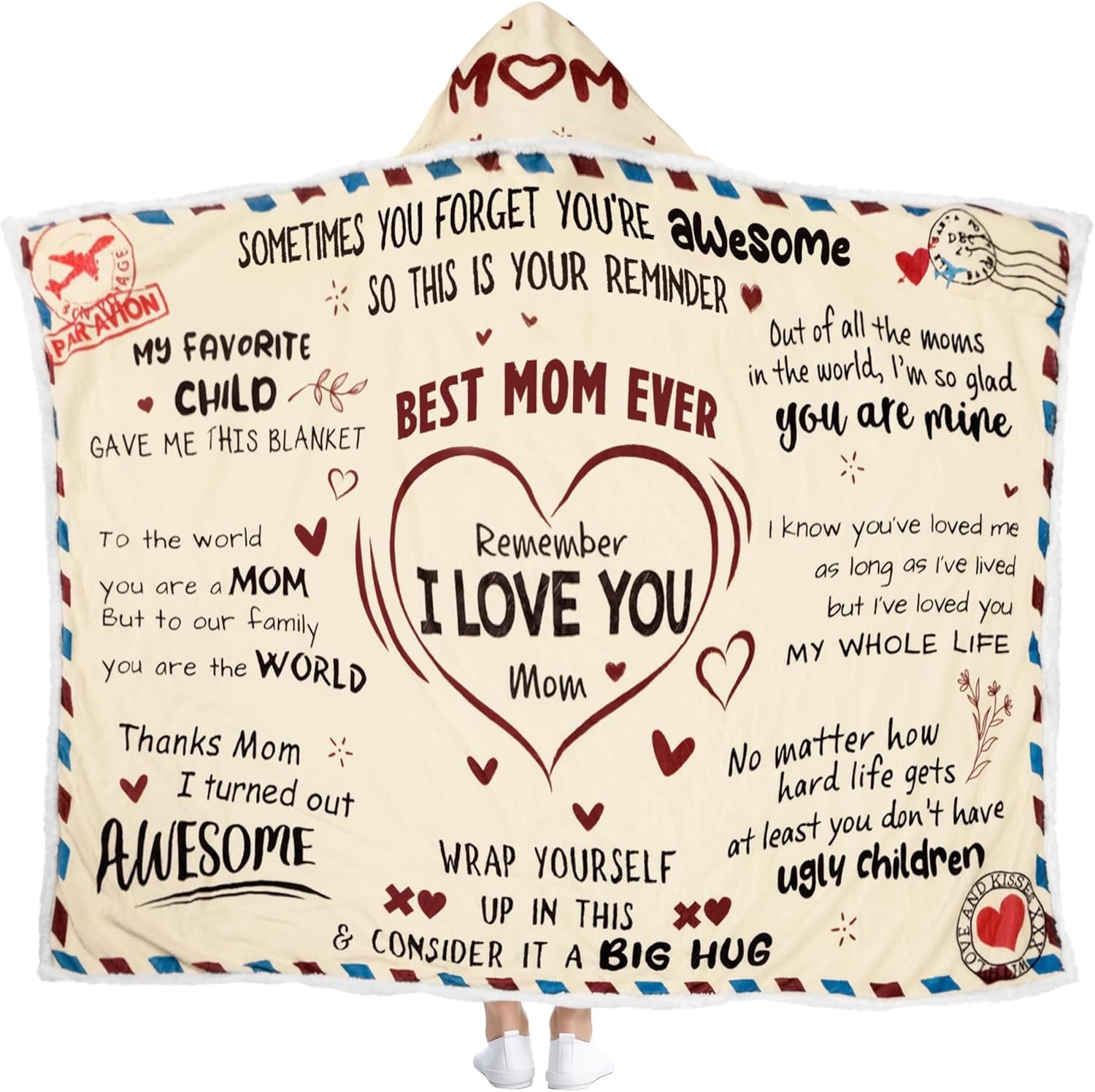 Best Mom Ever Wearable Hooded Blanket - Christmas Gift For Mother