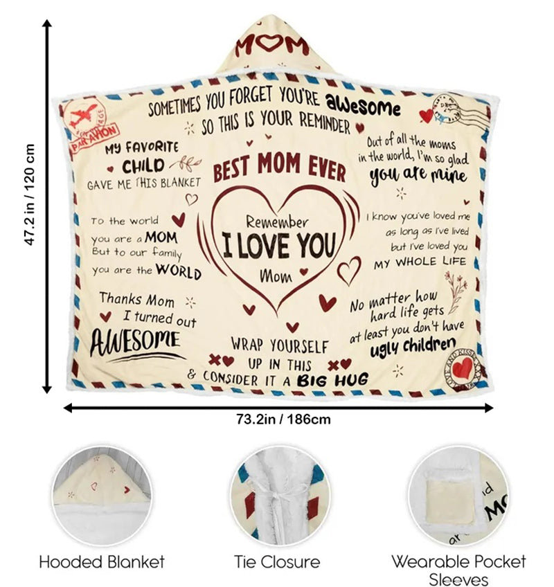 Best Mom Ever Wearable Hooded Blanket - Christmas Gift For Mother