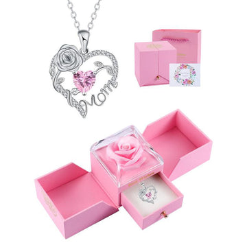 Mom Heart Necklace with Rose Gift Box – Perfect Mother's Day Gift