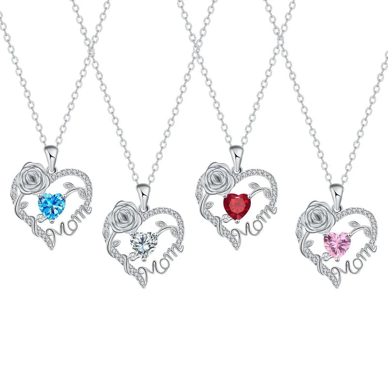 Mom Heart Necklace with Rose Gift Box – Perfect Mother's Day Gift