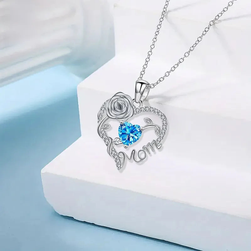 Mom Heart Necklace with Rose Gift Box – Perfect Mother's Day Gift