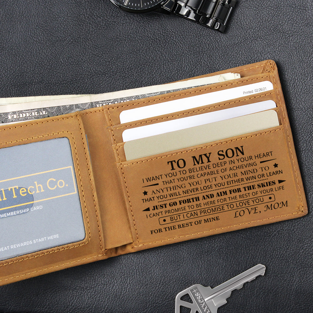 Leather Engraved Wallet - Believe Deep In Your Heart - Graduation, Birthday Gift For Son