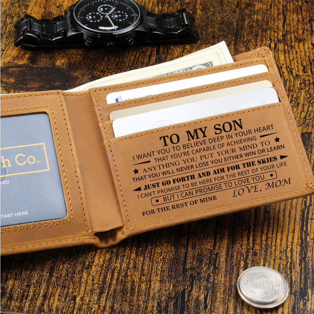 Leather Engraved Wallet - Believe Deep In Your Heart - Graduation, Birthday Gift For Son