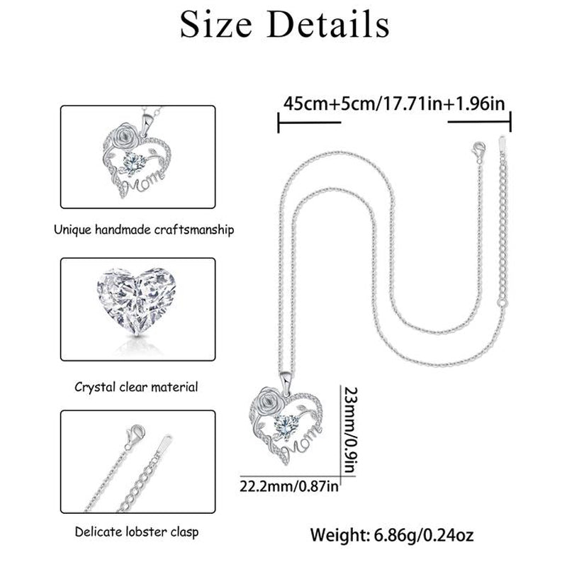 Mom Heart Necklace with Rose Gift Box – Perfect Mother's Day Gift