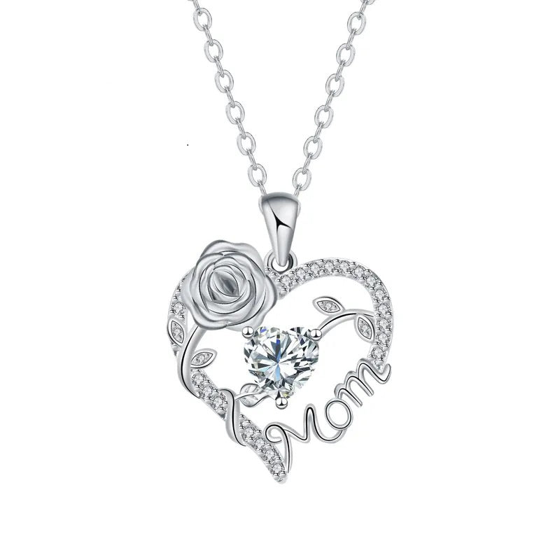 Mom Heart Necklace with Rose Gift Box – Perfect Mother's Day Gift