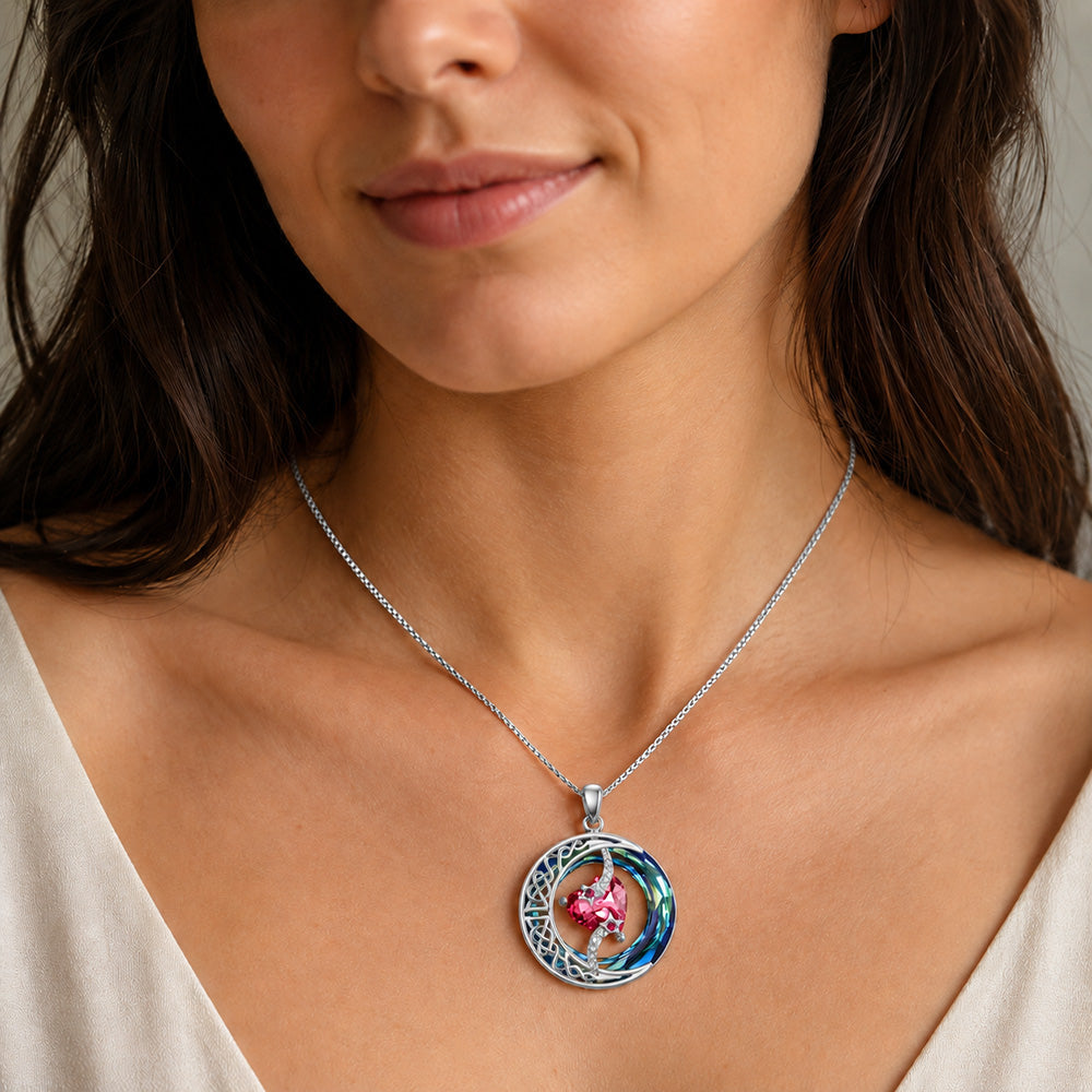 Moon Star Birthstone Pendant Necklace for Women - Jewelry Gift for Wife, Mom, Daughter