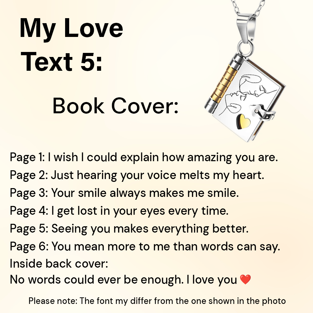 Engraved Message My Love Book Necklace | Romantic Gift For Wife