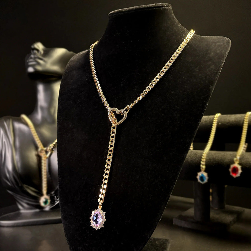 Gemstone Charm Slip Chain Choker