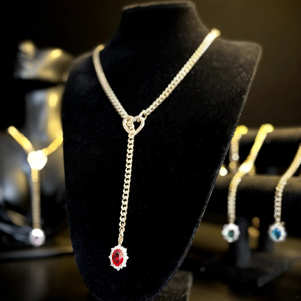 Gemstone Charm Slip Chain Choker