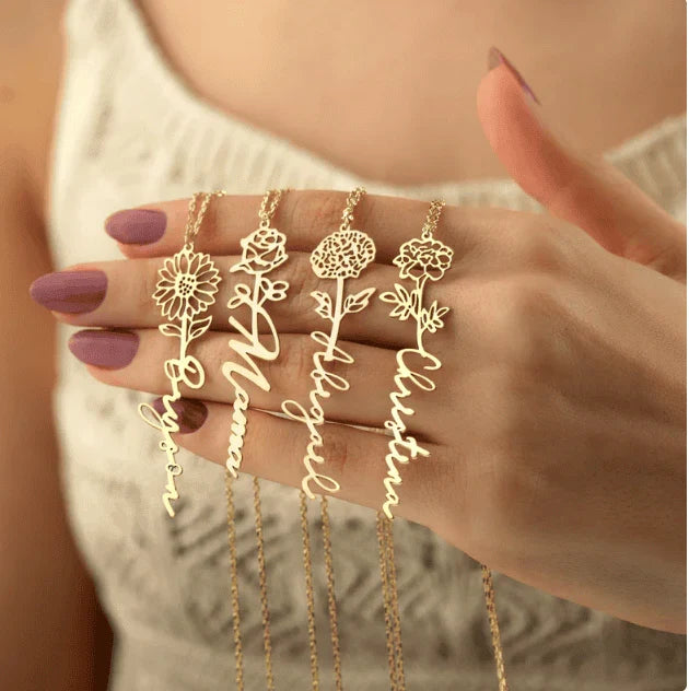 No Rain No Flowers - Birth Flower Name Necklace - Perfect Gift Idea