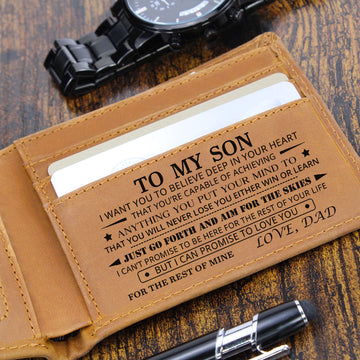 Leather Engraved Wallet - Believe Deep In Your Heart - Graduation, Birthday Gift For Son