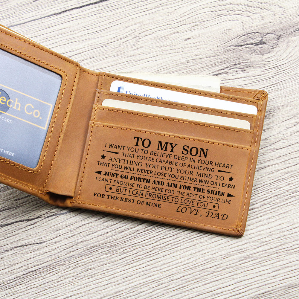 Leather Engraved Wallet - Believe Deep In Your Heart - Graduation, Birthday Gift For Son