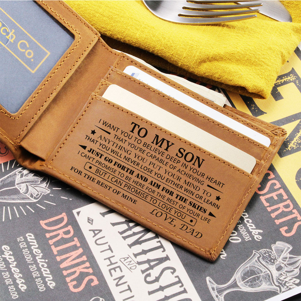 Leather Engraved Wallet - Believe Deep In Your Heart - Graduation, Birthday Gift For Son