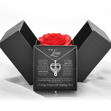 Sparkling Heart Necklace for Wife with Eternal Rose Light Box