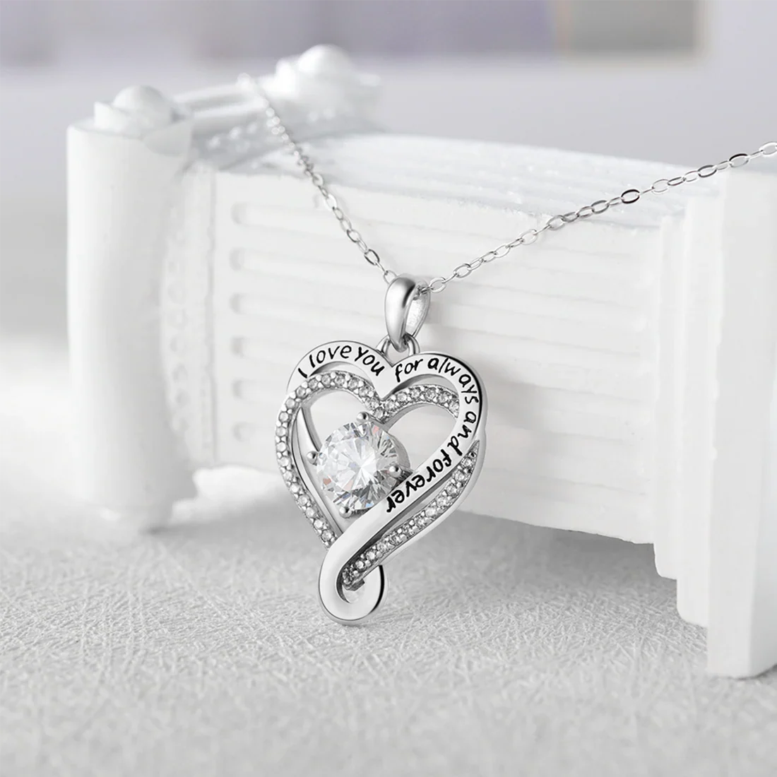 Sparkling Heart Necklace for Wife with Eternal Rose Light Box